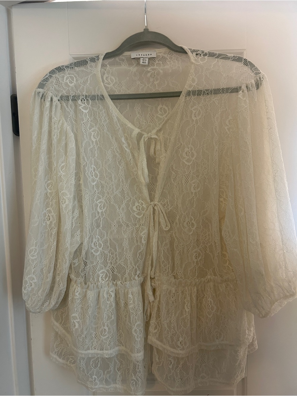 TopshopIvory Lace Tie-Front Peplum Tunic like new
